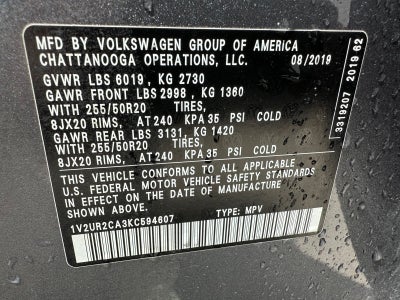 2019 Volkswagen Atlas 3.6L V6 SE w/Technology