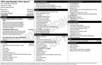 2026 Jeep Wrangler WRANGLER 4-DOOR SPORT S