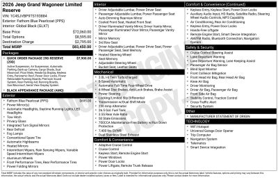 2026 Jeep Grand Wagoneer GRAND WAGONEER LIMITED RESERVE 4X4