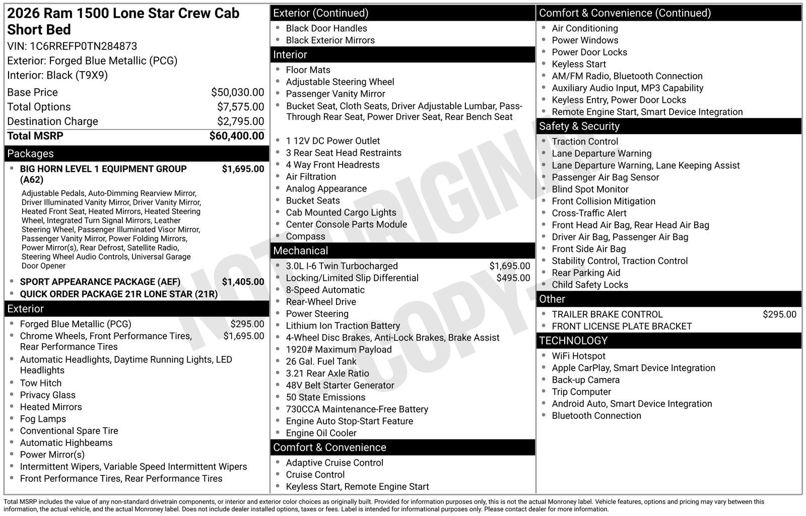 2026 RAM Ram 1500 RAM 1500 LONE STAR CREW CAB 4X2 5'7' BOX