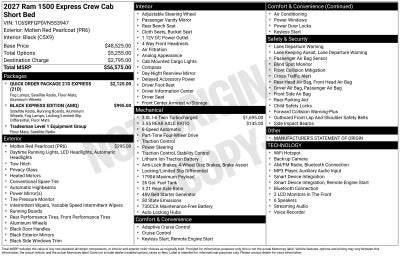 2027 RAM Ram 1500 RAM 1500 EXPRESS CREW CAB 4X4 5'7' BOX