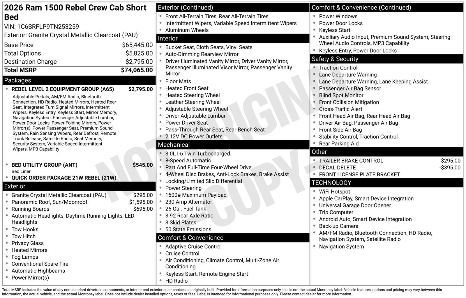 2026 RAM Ram 1500 RAM 1500 REBEL CREW CAB 4X4 5'7' BOX
