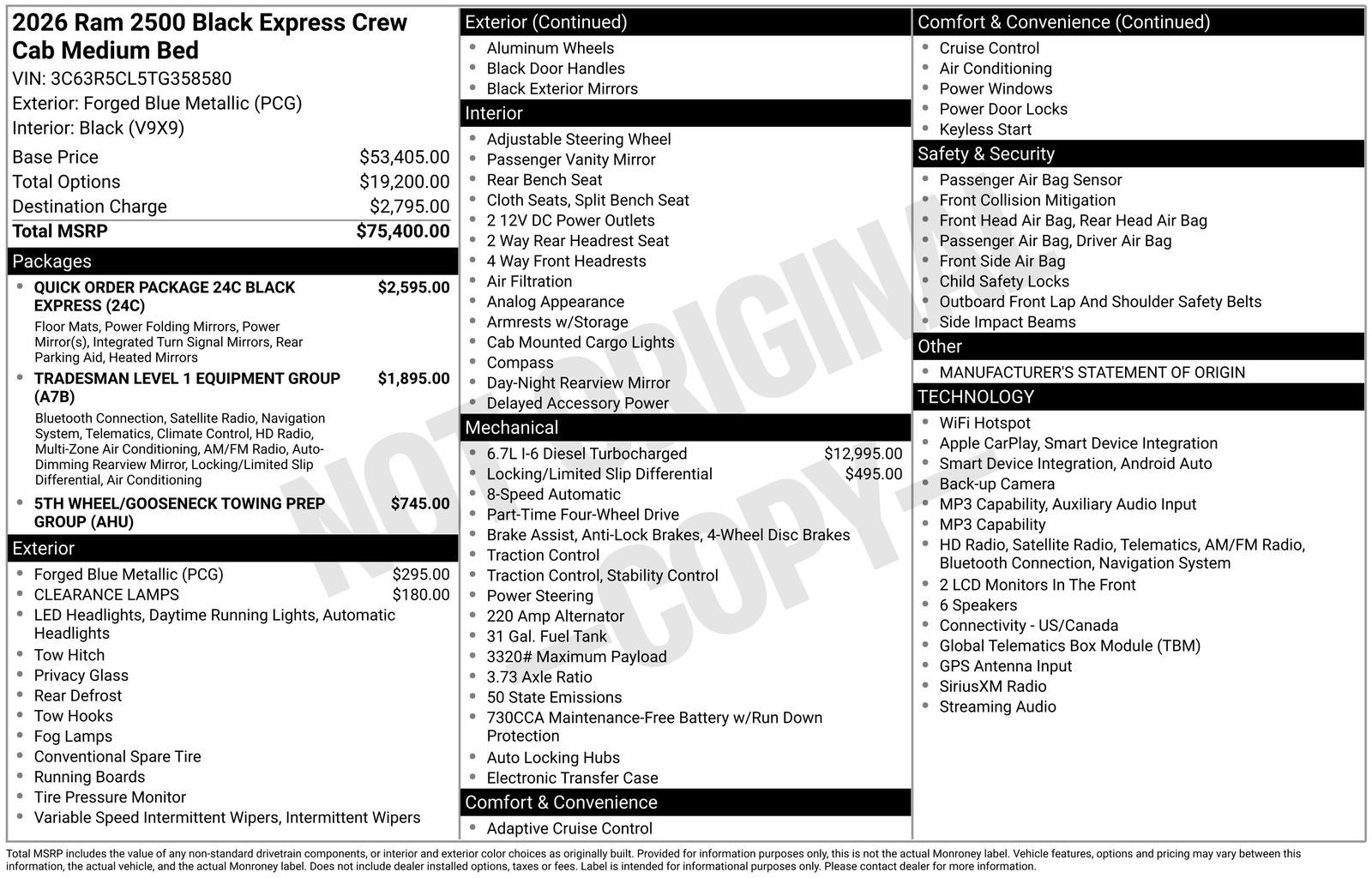 2026 RAM Ram 2500 RAM 2500 BLACK EXPRESS CREW CAB 4X4 6'4' BOX