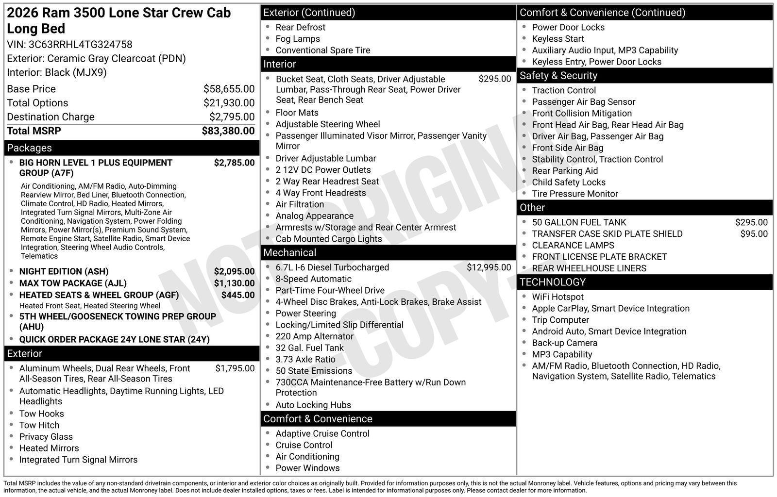2026 RAM Ram 3500 RAM 3500 LONE STAR CREW CAB 4X4 8' BOX