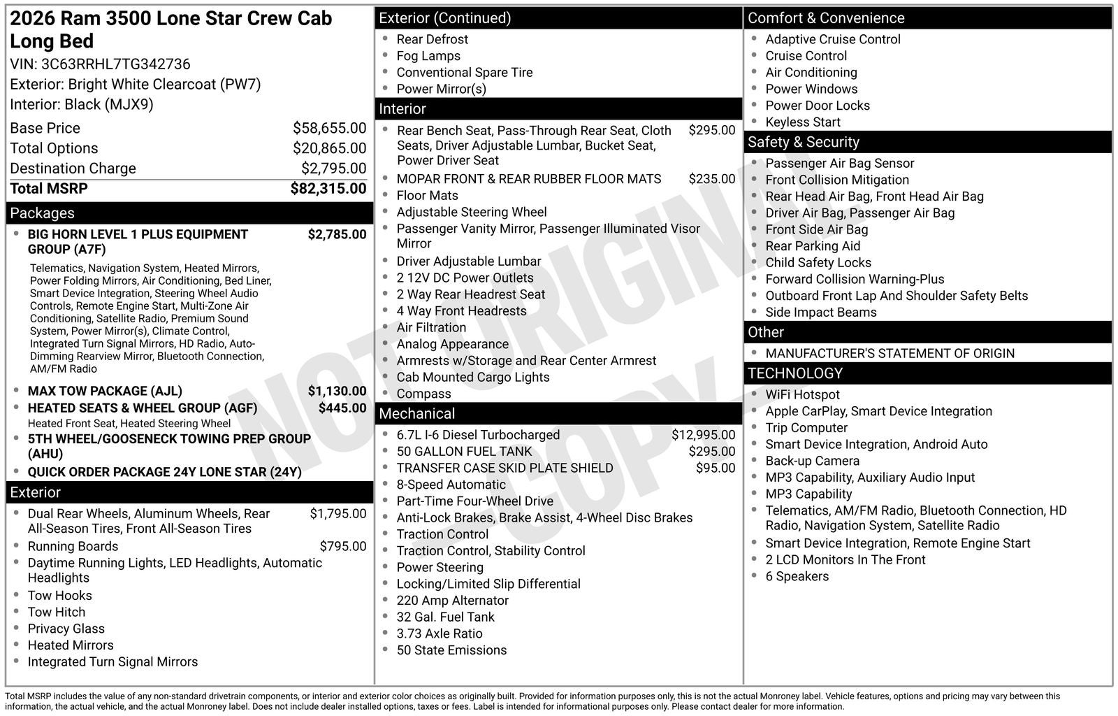 2026 RAM Ram 3500 RAM 3500 LONE STAR CREW CAB 4X4 8' BOX