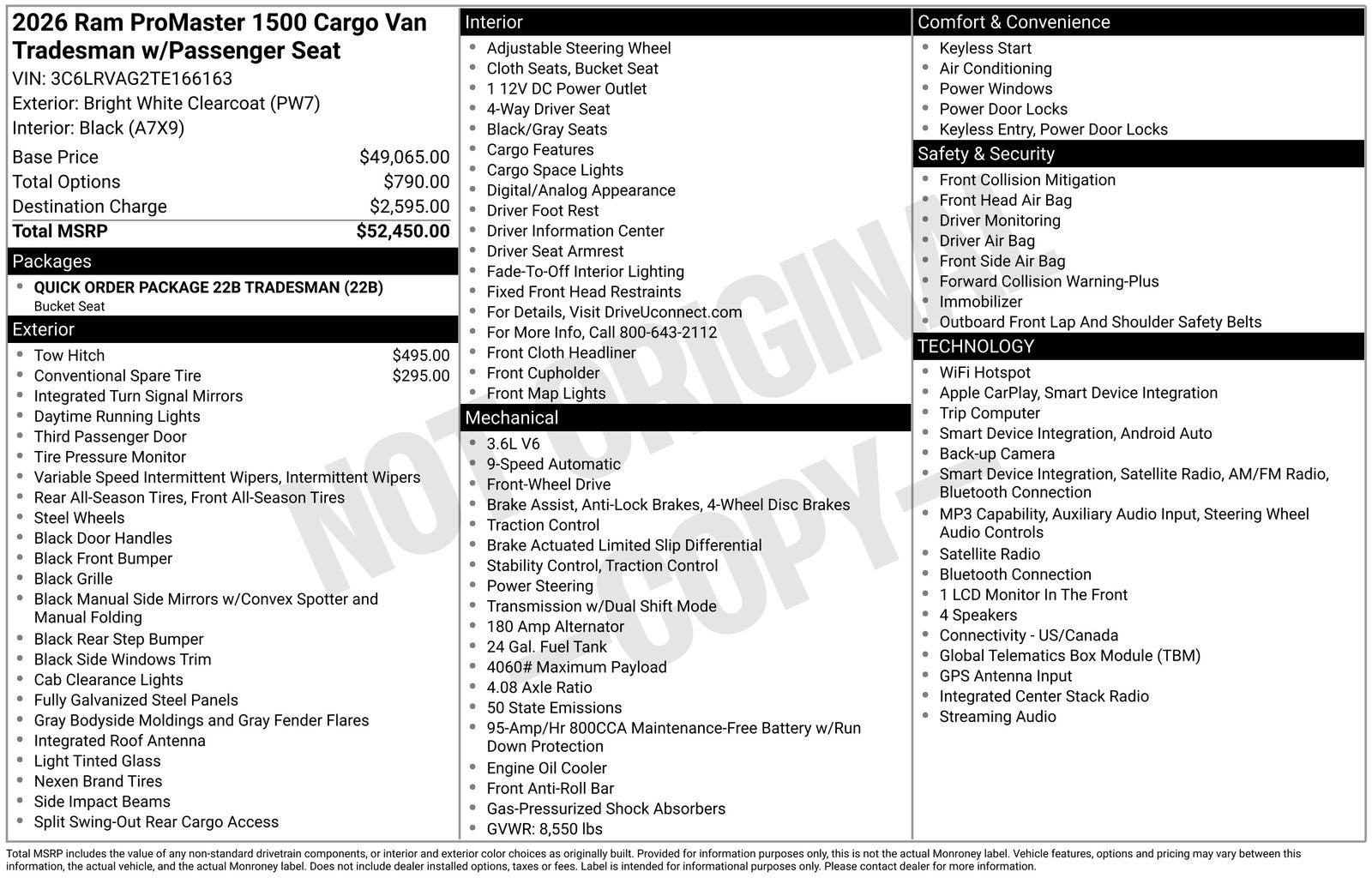 2026 RAM Ram ProMaster RAM PROMASTER 1500 TRADESMAN CARGO VAN LOW ROOF 136' WB