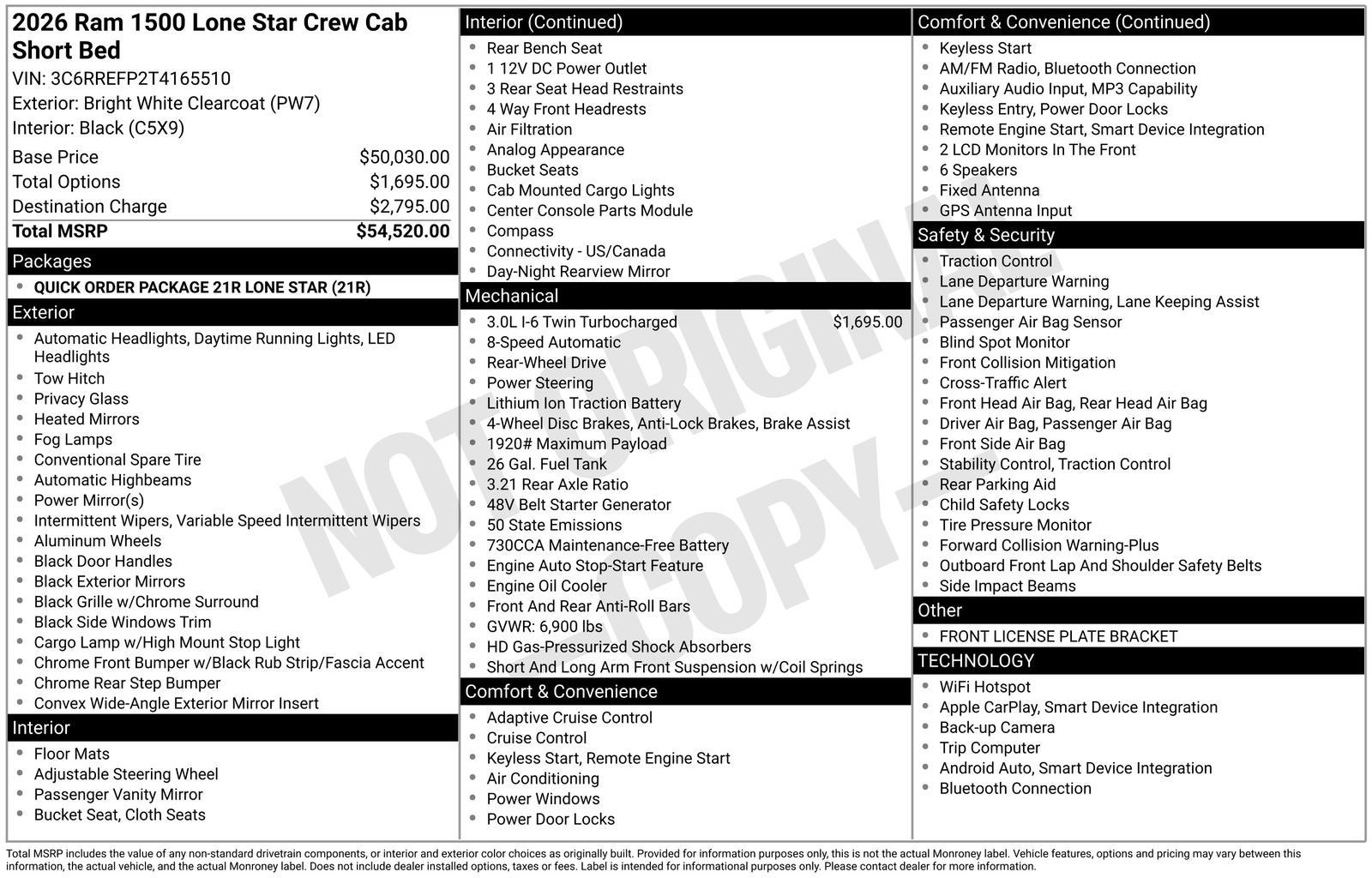 2026 RAM Ram 1500 RAM 1500 LONE STAR CREW CAB 4X2 5'7' BOX