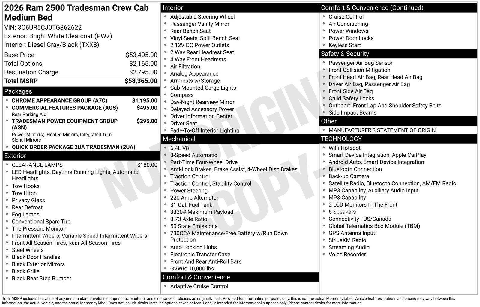 2026 RAM Ram 2500 RAM 2500 TRADESMAN CREW CAB 4X4 6'4' BOX