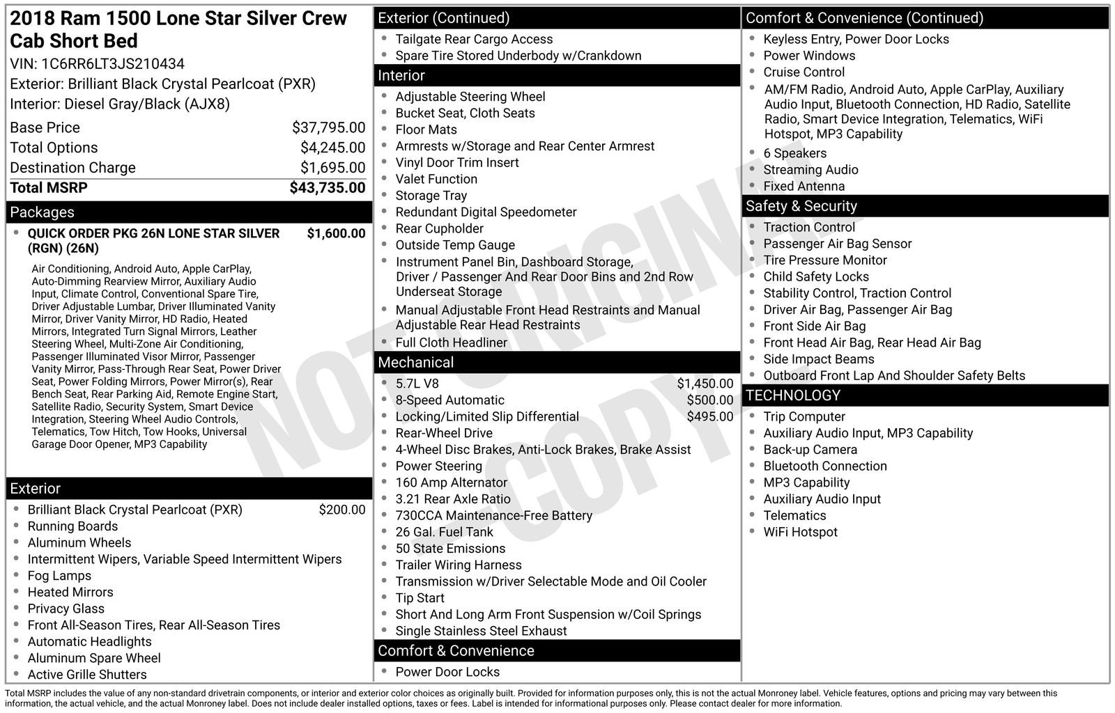 2018 RAM 1500 Lone Star Silver