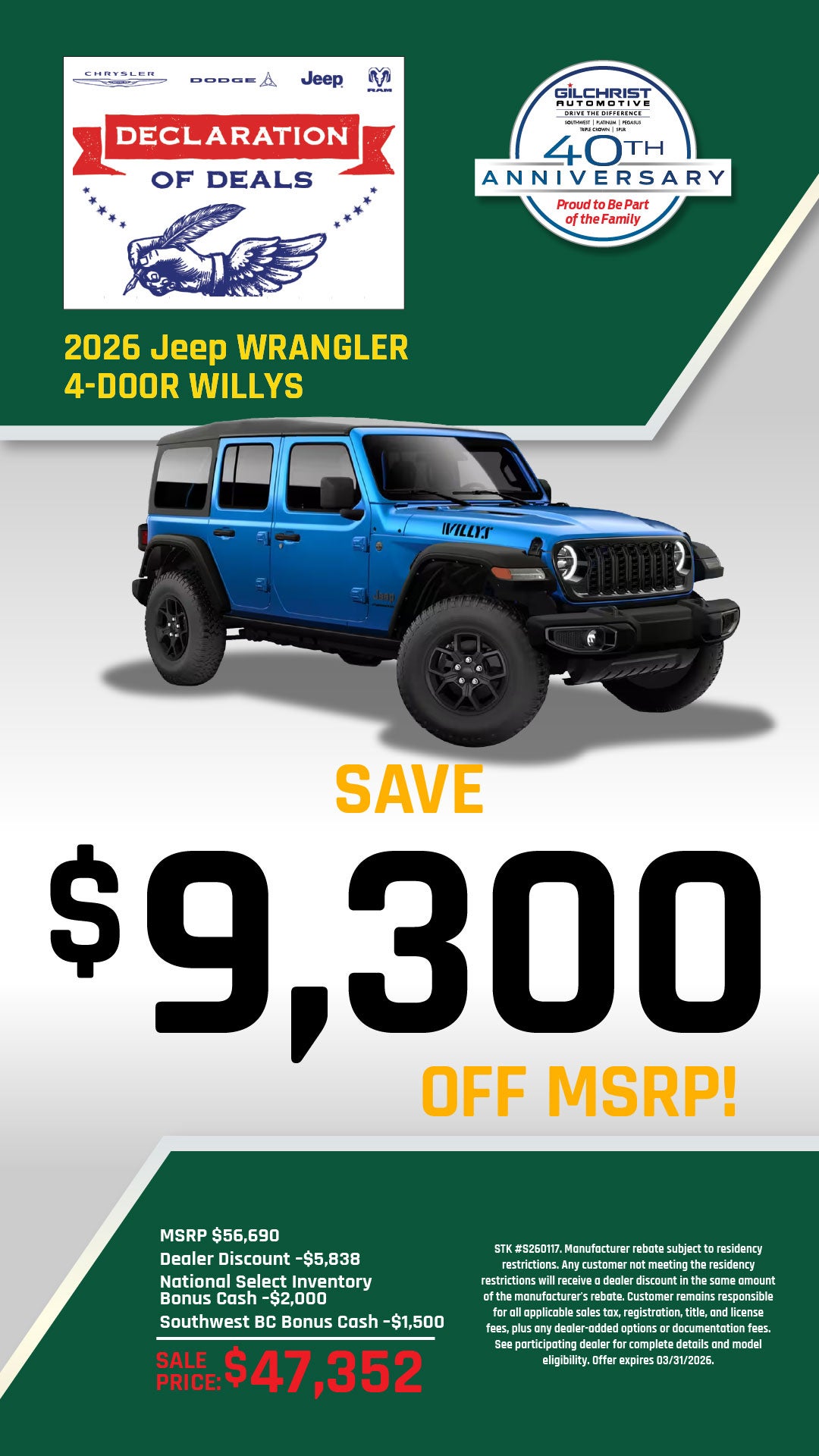$9,300 Off MSRP on the 2026 Jeep Wrangler!