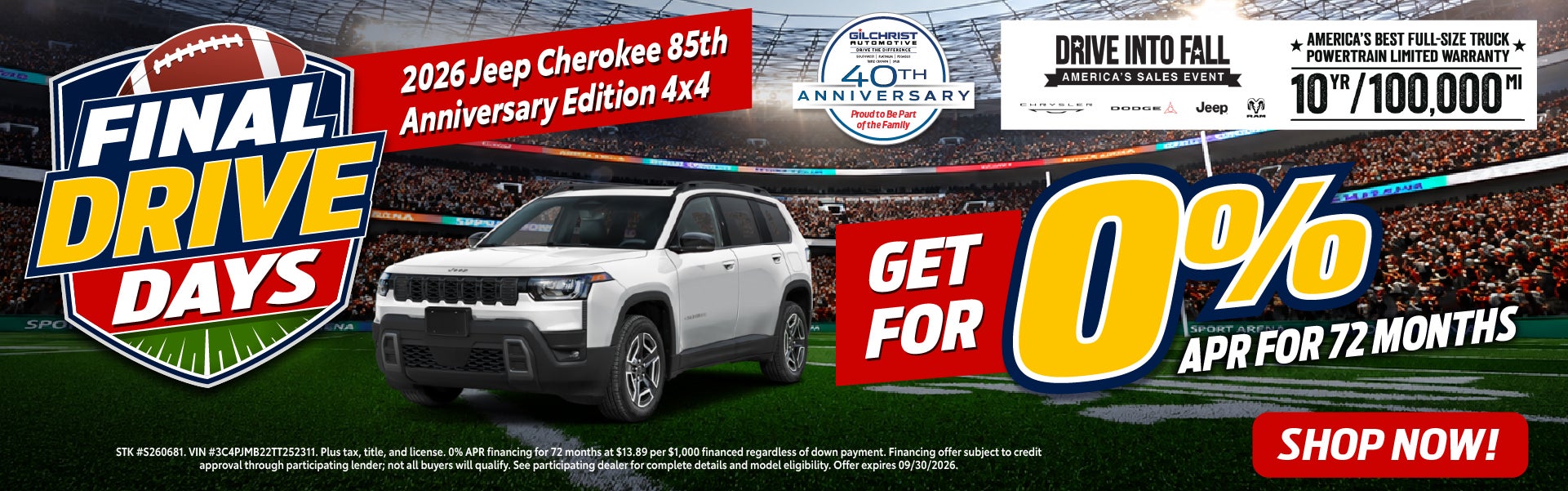 2026 Jeep Cherokee 0% APR for 72 Months at Spur CDJR